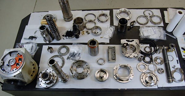 Mazak Integrex components laid out for pre-assembly inspection